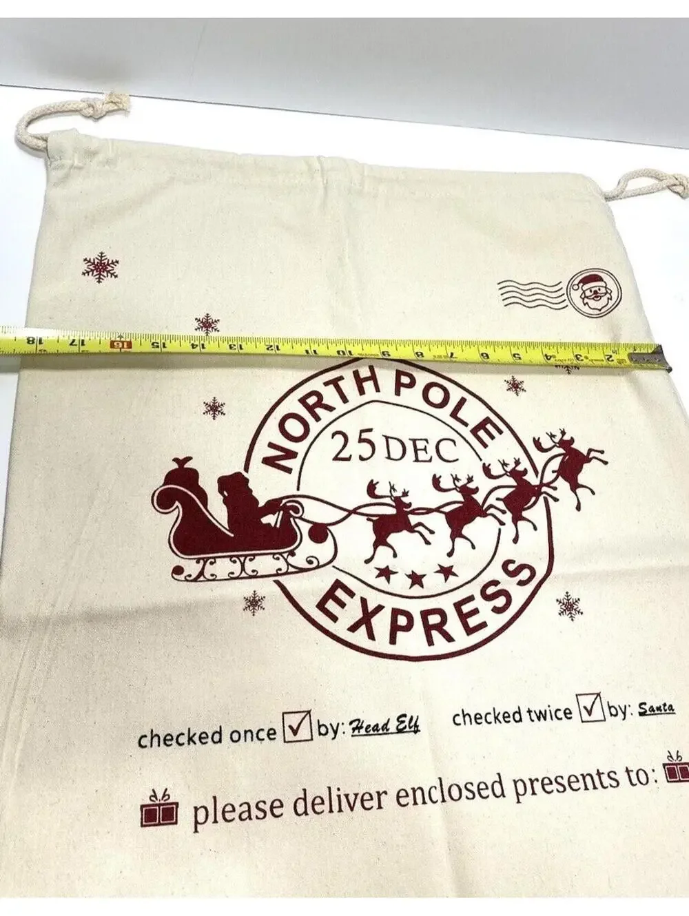 Christmas Gift Sac Holiday Gift Wrap Bag Santa Pouch Under The Tree Decor NEW
